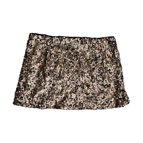 Free People Annalise Sequin Mini Skirt 6 New Gold Black Slit Edgy Boho Glam - Picture 4 of 8
